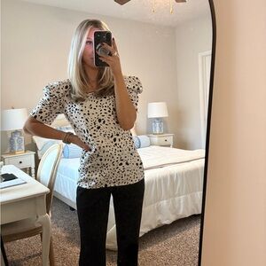 Ann Taylor Black and White Animal Print Top